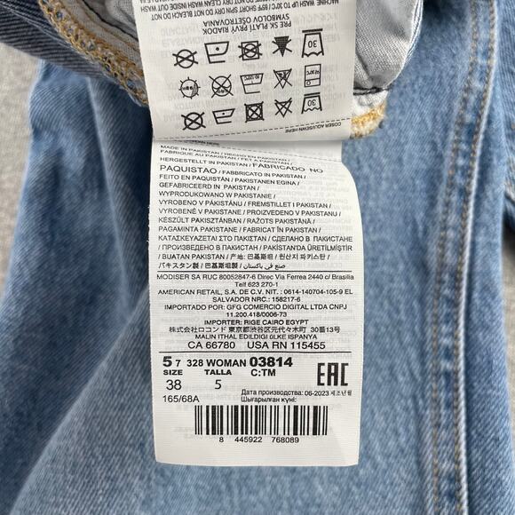 MANGO Maternity Jeans Sz 6 Blue Straight Leg Over-The-Belly Cropped Light Wash - Picture 15 of 16